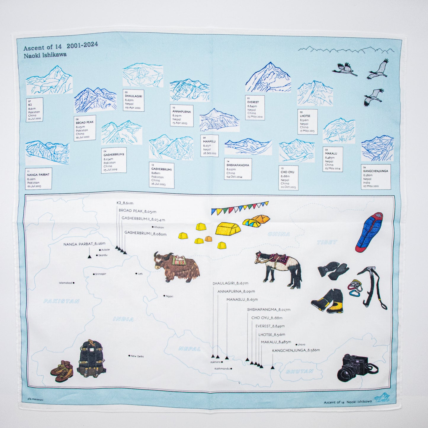 「Ascent of 14 2001-2024 Naoki Ishikawa」ハンカチ